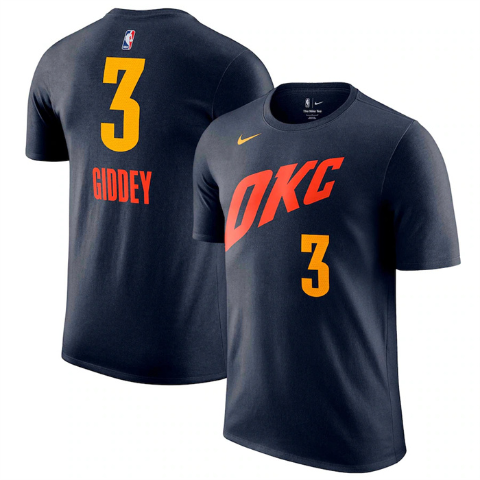 Men's Oklahoma City Thunder #3 Josh Giddey Navy 2023/24 City Edition Name & Number T-Shirt
